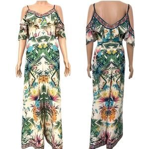 Flying Tomato ruffle cold shoulder wide leg jumpsuit medium P3 2530